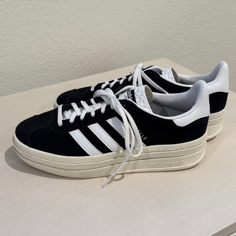 Adidas Gazelle Black and White Platform Sneakers